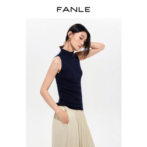FANLE STUDIOS夏日亚麻棉 干爽透气卷边三分领无袖针织背心上衣