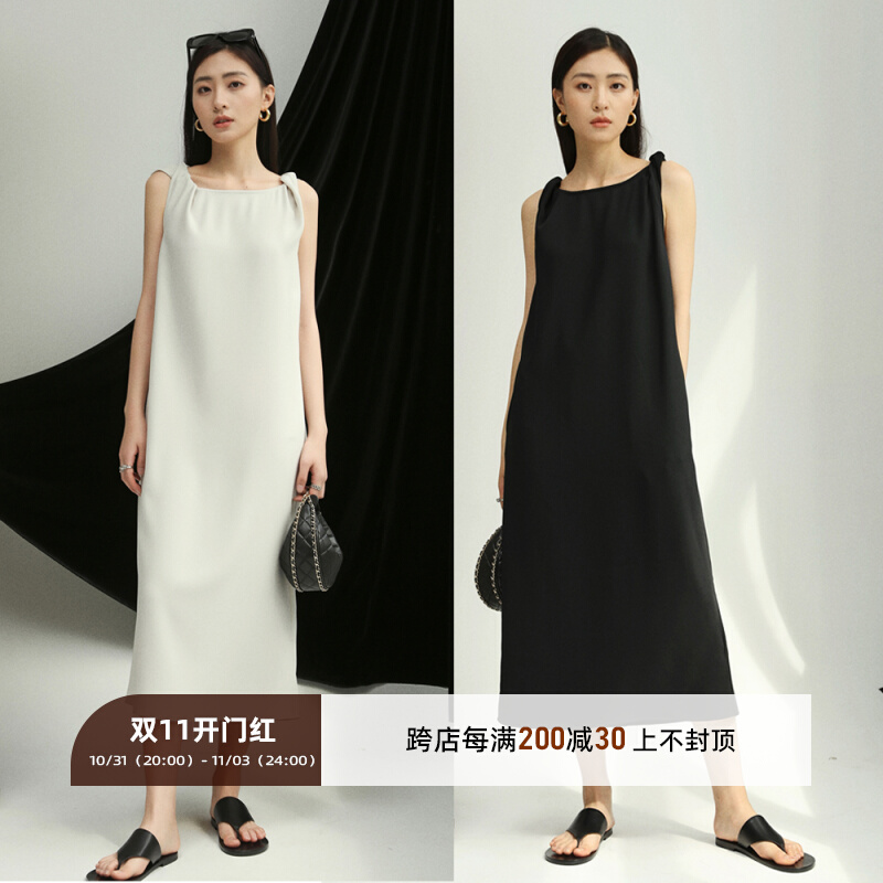 FANLE STUDIOS夏日进口麻感立体纽结纸片人及简高级感无袖连衣裙