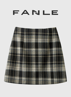 【清仓买三免一区】时髦复古格子加厚羊毛高腰遮胯a字短裙半身裙