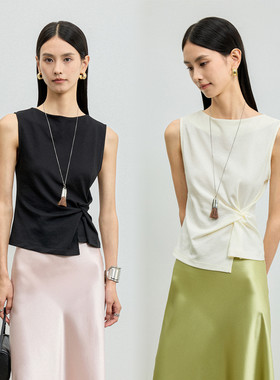 FANLE STUDIOS进口三醋酸凉爽修身设计感上衣气质显瘦时髦无袖T恤