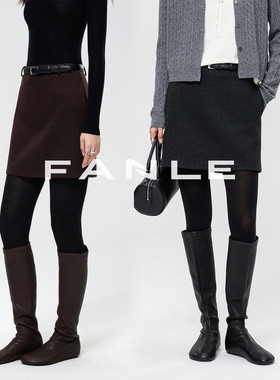 FANLE STUDIOS双层加厚高密羊毛保暖高腰腰袢360°显瘦直筒短裙