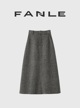 断码清仓不退换秋冬复古英伦人字纹羊毛高腰显瘦a字中长款半身裙