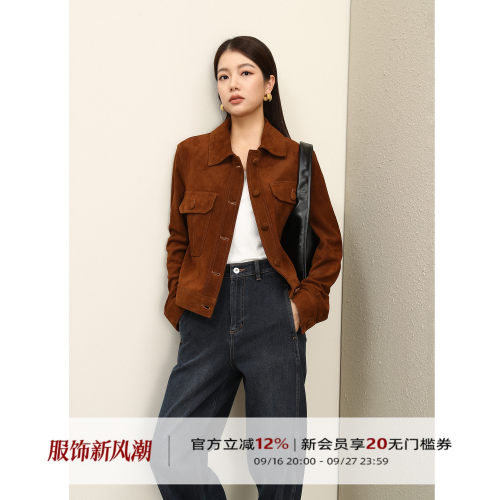 A级羊皮短款真皮皮夹克复古