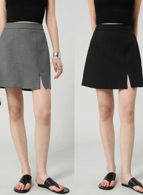 FANLE STUDIOS（升级）高支高密抗皱小A开叉休闲时髦气质高腰短裙