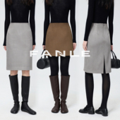 FANLE STUDIOS环保麂皮雾面光泽绒感复古高腰中裙 小A短裙半身裙