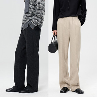 直筒阔腿裤 牛筋高腰窄版 STUDIOS重磅双层加厚保暖羊毛西裤 FANLE