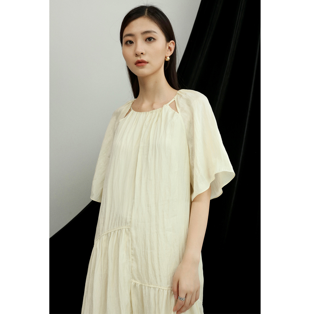 休闲气质a字天丝褶皱纹理显瘦