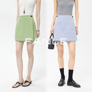 FANLE 撞色纽扣显瘦高腰a字短裙 STUDIOS高支高密抗皱醋酸一片式