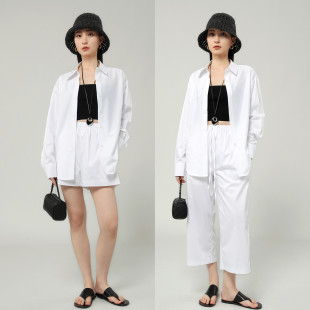 STUDIOS夏季 套装 薄款 短裤 匹马棉及简气质宽松抗皱休闲衬衫 FANLE