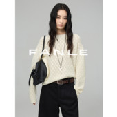 FANLE STUDIOS 博主风时髦复古全羊毛加厚轻镂空菱形格套头毛衣