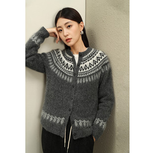 FANLE STUDIOS进口羊驼毛软糯亲肤VTG复古宽松费尔岛宽松针织开衫