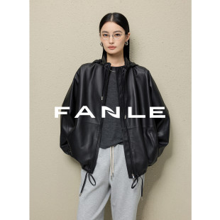 FANLE 抽绳连帽立领休闲皮衣夹克 STUDIOS进口绵羊皮软糯细腻ROW版