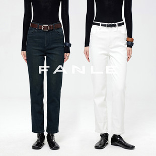 弹力9分直筒裤 FANLE STUDIOS光能黑科技加绒保暖牛筋高腰牛仔裤