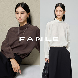 FANLE 上衣 STUDIOS进口缩绉真丝松弛感ROW风气质半高领宽松衬衫