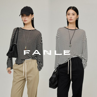 FANLE T恤 STUDIOS天丝羊毛云朵般柔软透气松弛ROW风条纹针织长袖
