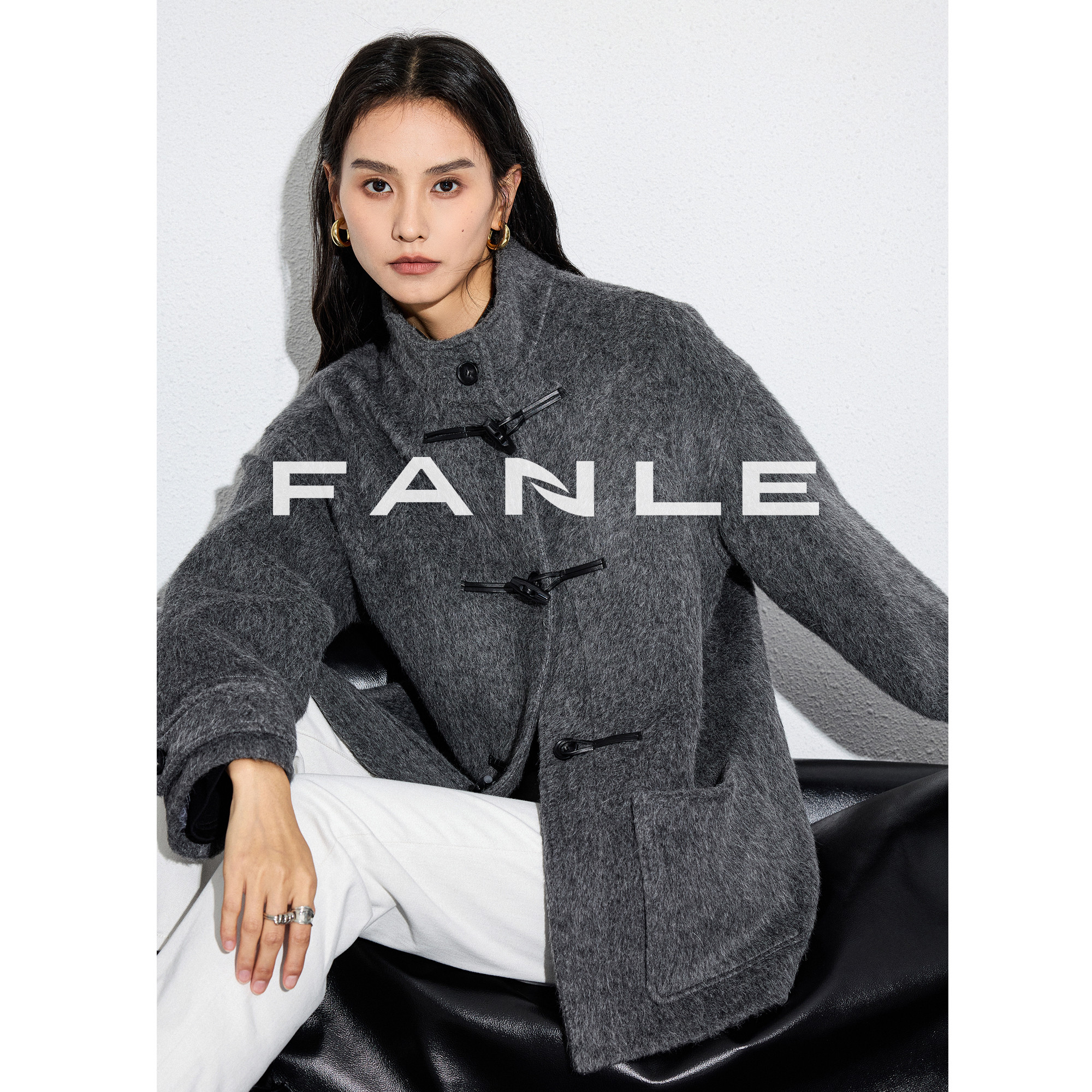 FANLE STUDIOS升级湿狗Alpaca羊驼复古立领牛角扣中长款大衣外套