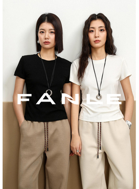 FANLE STUDIOS(懒人神T)简约百搭竖坑条弹力修身短款圆领短袖T恤