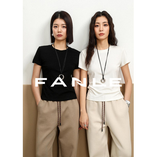 FANLESTUDIOS短款竖坑条弹力T恤