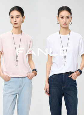 FANLE STUDIOS高支莱赛尔棉超柔细腻立体趣味鱼骨造型感短袖T恤