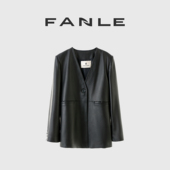 绵羊皮天然光泽感古着廓形V领真皮皮衣西装 断码 清仓不退换 夹克