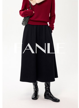 FANLE STUDIOS 冬季赫本风'亮丝羊毛'牛筋腰花苞中长款大摆半身裙