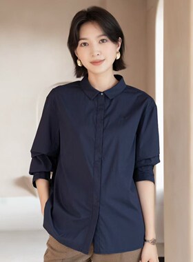 YUN韫2025秋季新款女装翻领百搭简约慵懒风设计感长袖女衬衫 5872