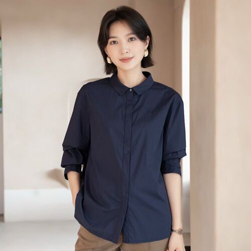 YUN韫宽松通勤单排扣长袖棉衬衫