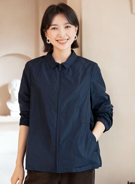 YUN韫2026春季新款衬衫领拉链收腰休闲百搭宽松女短外套 风衣5858