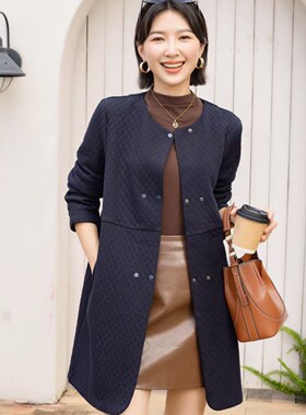 YUN韫2025秋季新款圆领双排扣宽松气质显瘦中长款女外套 风衣5822