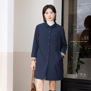 夹棉女风衣外套 翻领单排扣通勤简约中长款 6068 新款 YUN韫2025冬季