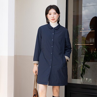 韫夹棉中长款简约宽松风衣外套