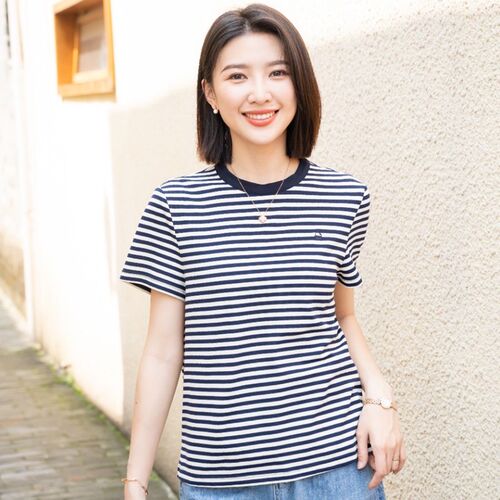短袖韩版薄款条纹棉女