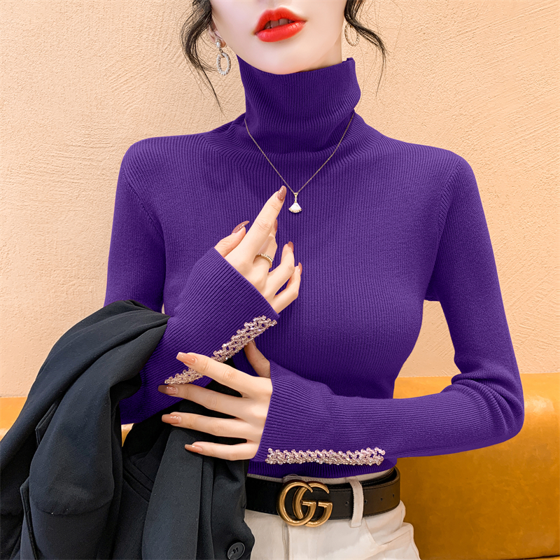 堆堆领打底衫女秋冬季高领内搭套头毛衣长袖修身百搭软糯针织上衣