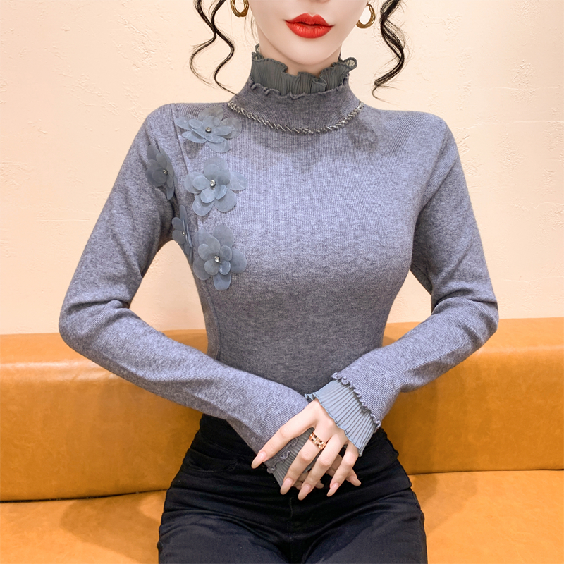 立体化朵钉钻针织打底衫女秋冬