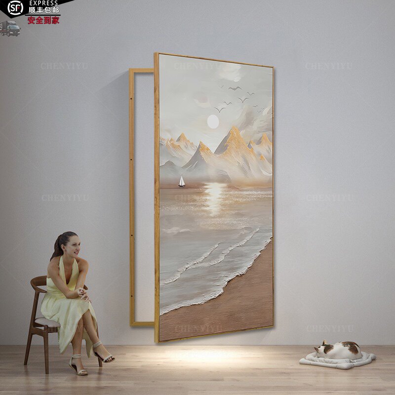 日出海滩沙滩装饰画奶油风格挂画配电箱电闸盒遮盖画消防栓消火栓