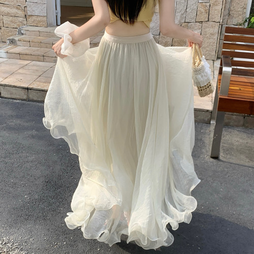 垂感飘逸流光纱仙女裙大摆半身裙
