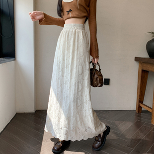 设计感蕾丝裙子女春秋半身裙2025新款 内搭显廋花边开叉长裙a字裙