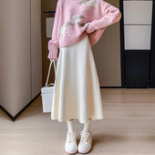 针织半身裙女士2025新款 毛线休闲半裙中长款 遮跨高腰a字秋冬裙子