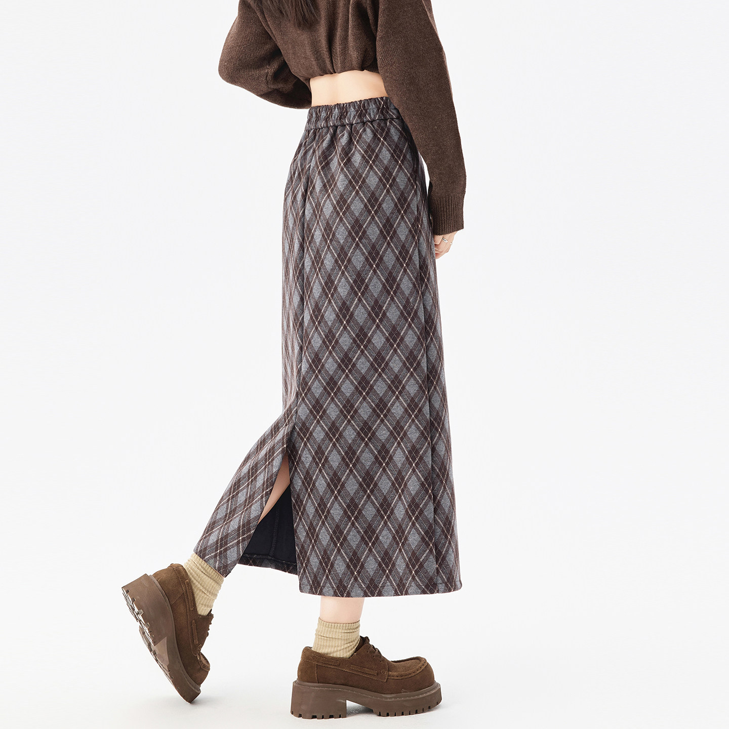加绒加厚毛呢格子半身裙女2025秋冬小个子高腰显瘦后开叉直筒裙子,女装/女士精品,半身裙,淘宝优惠券,粉丝福利购,淘宝优惠卷