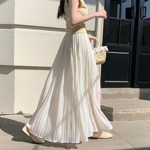 垂感白色半身裙女春夏装 气质宽松大摆雪纺长裙a字百褶裙 2026新款