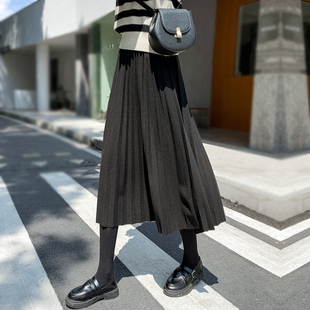 高腰百褶裙女秋冬2025新款 气质显瘦休闲a字呢子裙褶皱毛呢半身裙