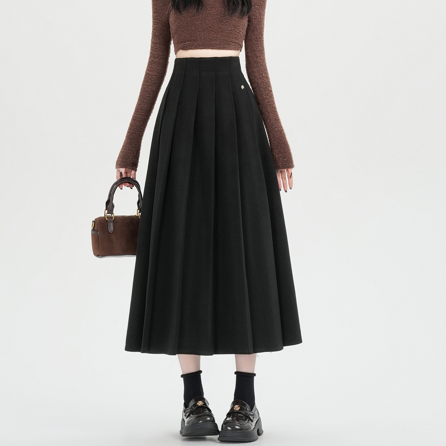 气质风琴百褶毛呢裙女秋冬a字裙