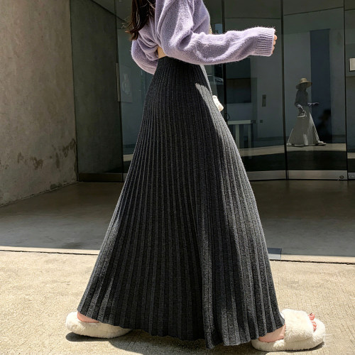 垂感针织百褶半身裙女秋冬大摆裙