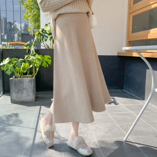 针织裙子半身裙女中长款 遮跨休闲毛线大摆裙高腰a字裙 秋冬25新款