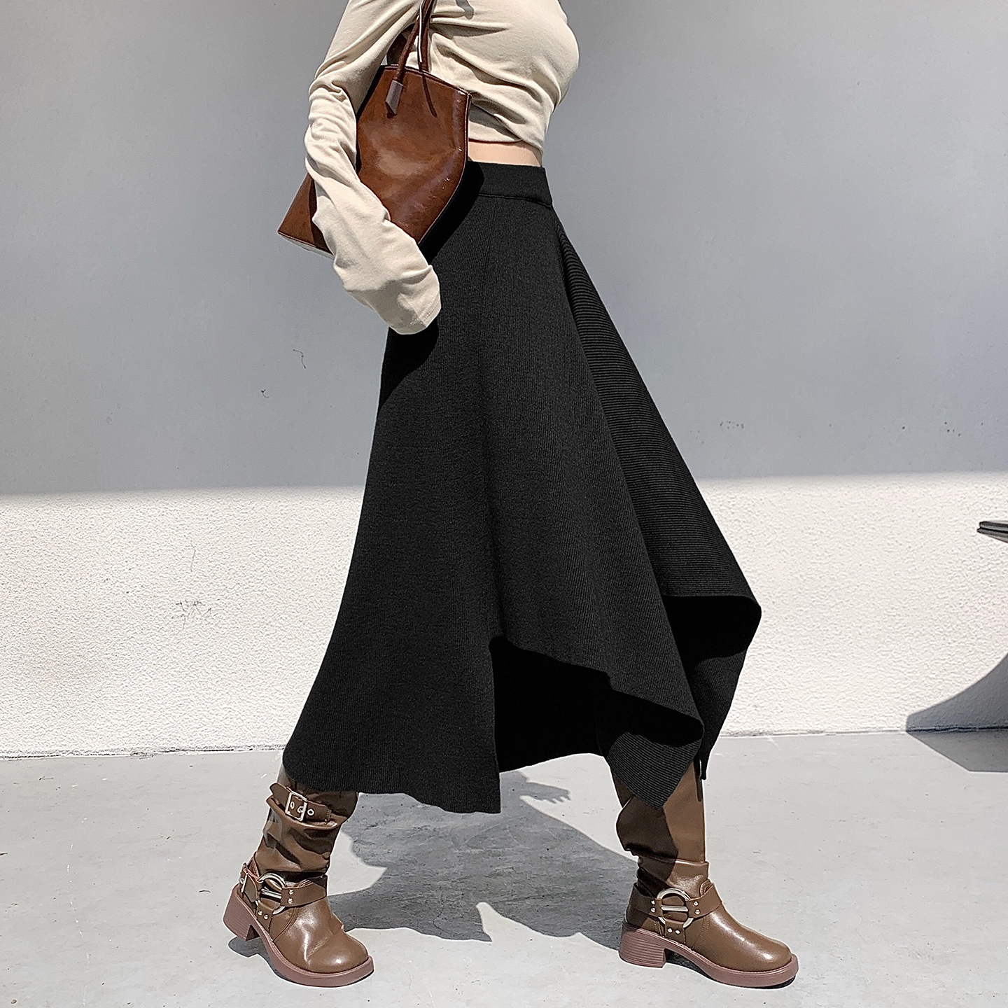 设计感不规则针织半身裙女秋冬2025百搭高腰遮胯显瘦中长款a字裙