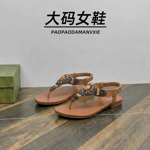 大码女鞋41到42宽脚胖凉鞋夏季波西米亚复古复古罗马度假鞋民族风