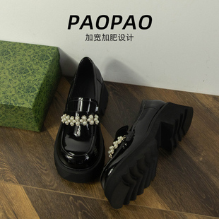 胖脚宽肥大码女鞋41到43小皮鞋jk制服鞋粗跟春秋乐福鞋黑色日系网