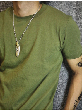 MIGAOGE米高格275G重磅粗棉咔叽复古直筒OS纯棉小领口短袖T恤男女