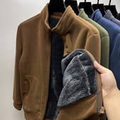 双面绒抓绒衣男加绒加厚开衫 卫衣秋冬季 保暖摇粒绒立领外套男夹克