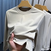 高端开衩简约圆领卫衣男春秋季 上衣 内搭打底衫 纯色修身 t恤男长袖